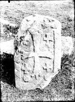 Gravestone stele with large relief cross and four smaller Greek crosses in corners