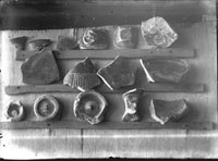 Shards of ancient vessels and a terracotta head of woman